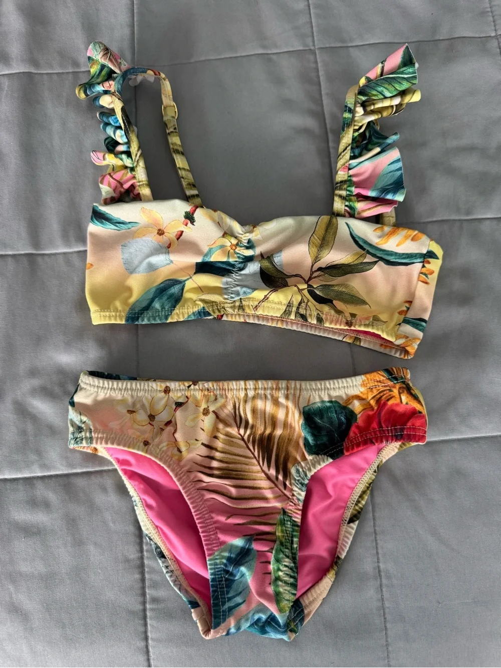 PQ Swim Tropical Floral Kids Bikini in Pink, Yellow, Green, Blue